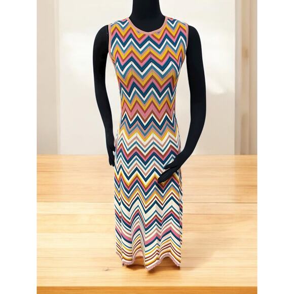 NWT Shoshanna Leia Chevron Stripe Midi Dress – Size Medium - Picture 3 of 8
